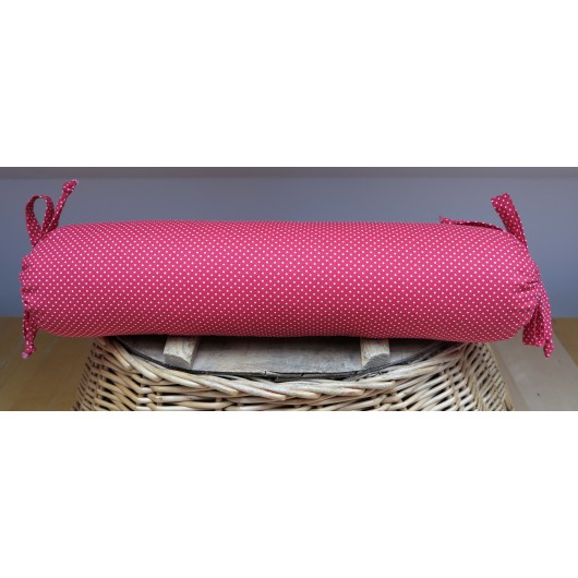Pohankový polštář válec 50 x 15cm červený s puntíky