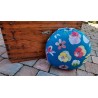 zafu - pohankový sedák - meditační polštář petrolejový s květy průměr 30cm, výška 15cm