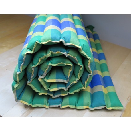 pohanková žíněnka-futon 100 x 200cm šapitó kostka modrozelená a žlutá 