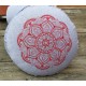 zafu - pohankový sedák - meditační polštář šedý, červeně vyšívaný, průměr 30cm