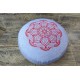 zafu - pohankový sedák - meditační polštář šedý, červeně vyšívaný, průměr 30cm