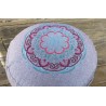 zafu - pohankový sedák - meditační polštář šedý, blankytná/bordó/růžová,  vyšívaný, průměr 30cm